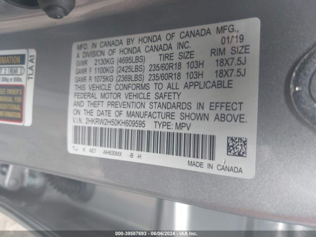 2HKRW2H50KH609595 Honda CR-V EX