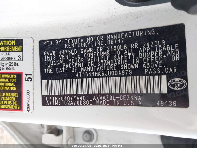Toyota CAMRY LE 2018 4T1B11HK6JU004979 Image 9