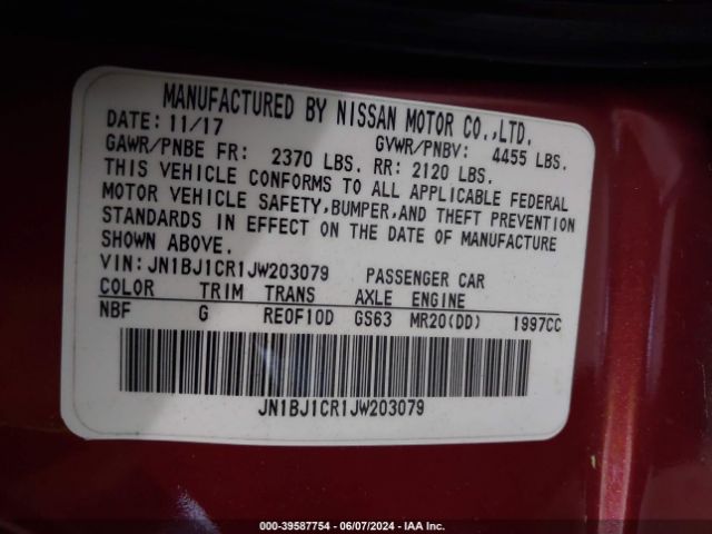 JN1BJ1CR1JW203079 Nissan Rogue Sport Sv