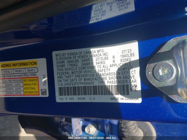 2HGFE2F57PH565430 Honda Civic Sport