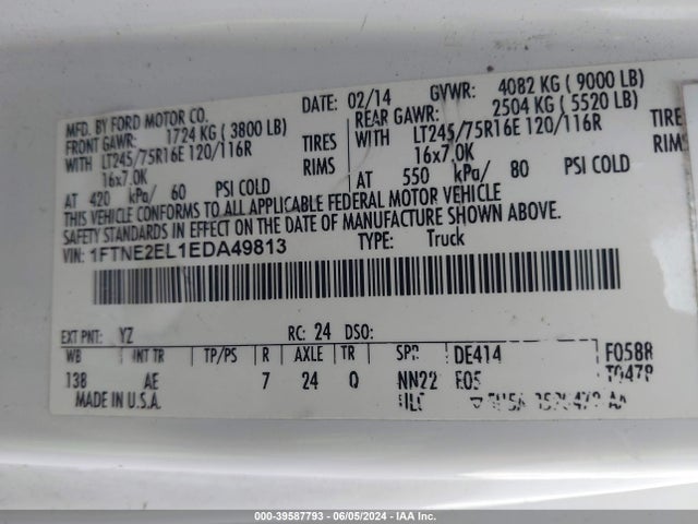 Ford E-250 Commercial 2014 1FTNE2EL1EDA49813 Image 9