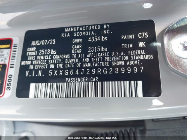 5XXG64J29RG239997 KIA K5 Gt-line