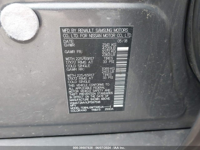 Nissan ROGUE SV 2018 KNMAT2MVXJP597518 Image 9