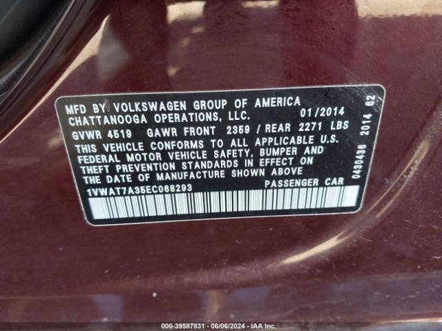 1VWAT7A35EC068293 Volkswagen Passat 1.8t Wolfsburg Edition