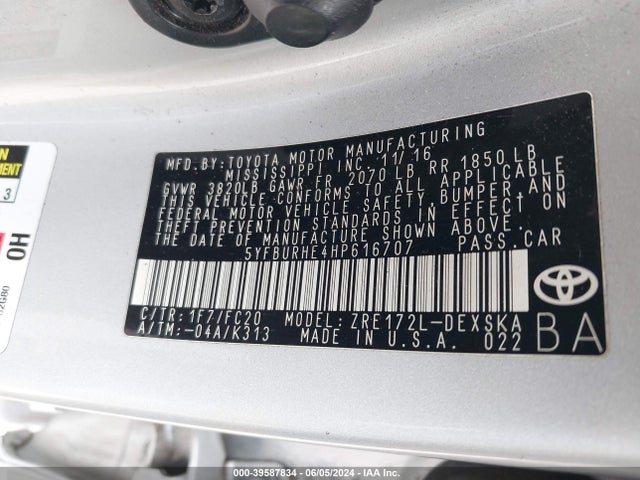 Toyota Corolla Se Special Edition 2017 5YFBURHE4HP616707 Image 9