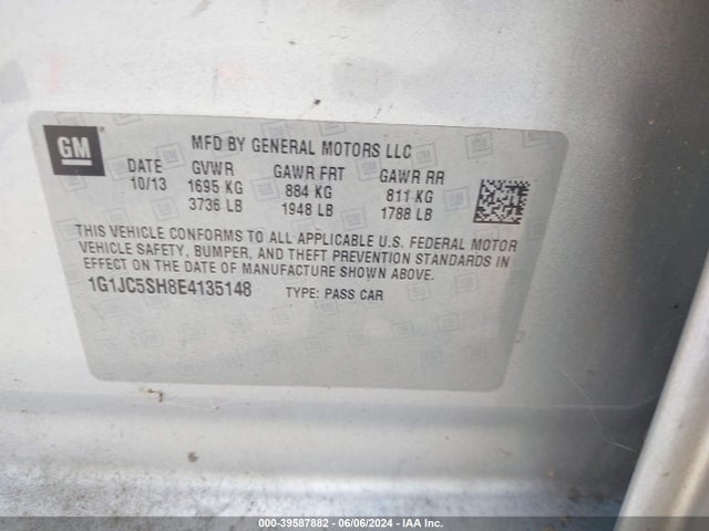 Chevrolet Sonic Lt Auto 2014 1G1JC5SH8E4135148 Image 9