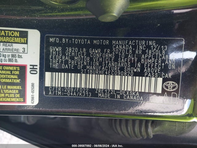 Toyota Corolla S Plus 2014 2T1BURHE4EC090820 Image 9