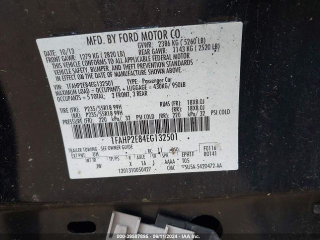 1FAHP2E84EG132501 Ford TAURUS SEL