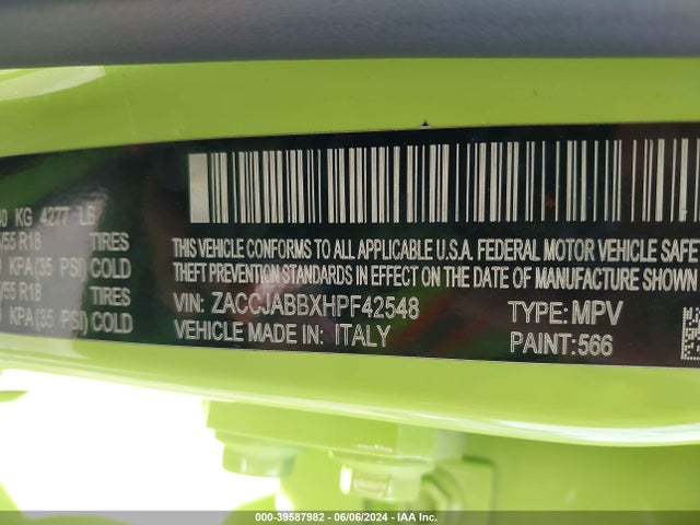 ZACCJABBXHPF42548 Jeep Renegade Altitude Fwd
