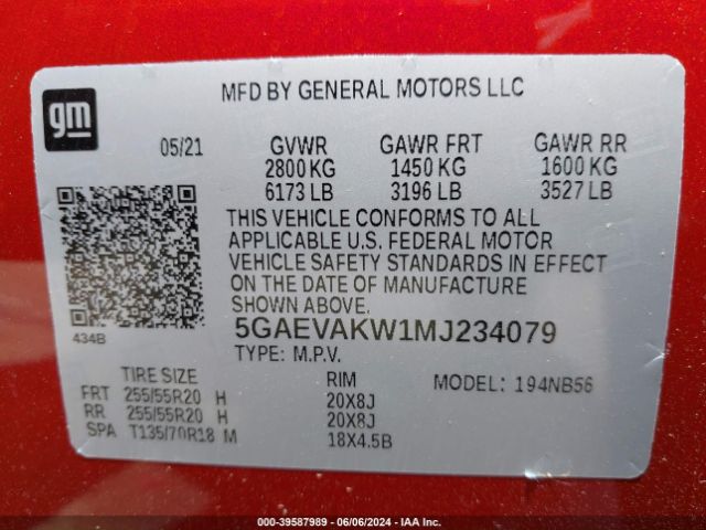 5GAEVAKW1MJ234079 Buick Enclave Awd Essence