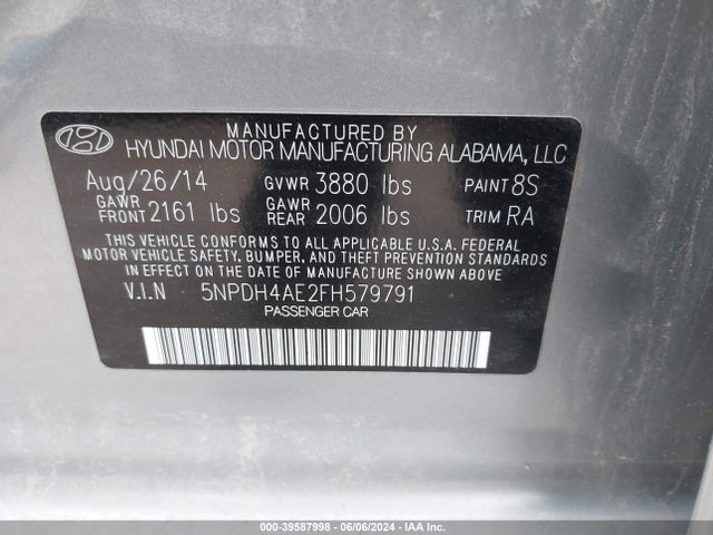 Hyundai ELANTRA SE 2015 5NPDH4AE2FH579791 Image 9