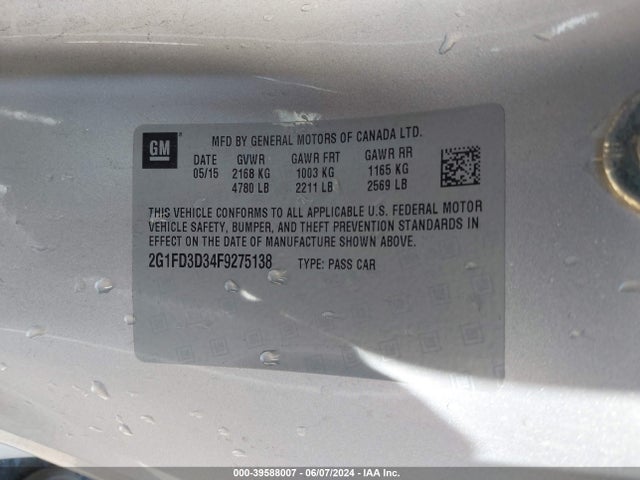 Chevrolet Camaro 1lt 2015 2G1FD3D34F9275138 Image 9