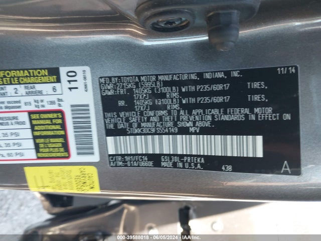 Toyota Sienna Le 8 Passenger 2015 5TDKK3DC9FS554149 Image 9
