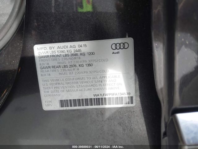 WA1LFAFP9FA134539 Audi Q5 2.0t Premium