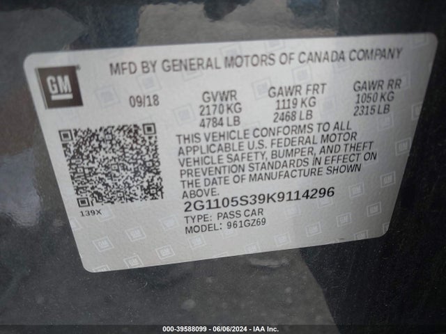 Chevrolet Impala Premier 2019 2G1105S39K9114296 Image 9