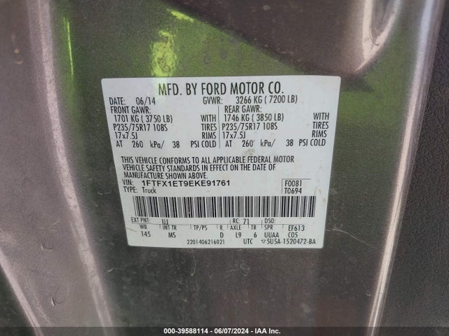 Ford F-150 Xlt 2014 1FTFX1ET9EKE91761 Image 9