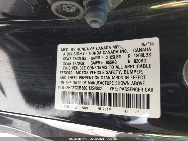 Honda Civic Ex-t 2016 2HGFC3B38GH354902 Image 9