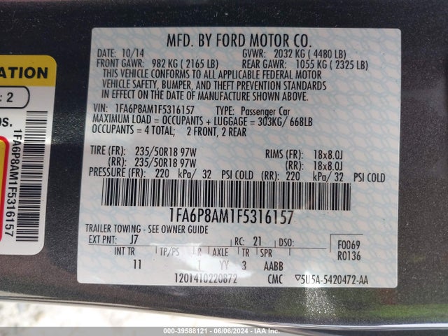 Ford Mustang V6 2015 1FA6P8AM1F5316157 Image 9
