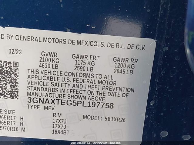 3GNAXTEG5PL197758 Chevrolet Equinox Awd 2fl