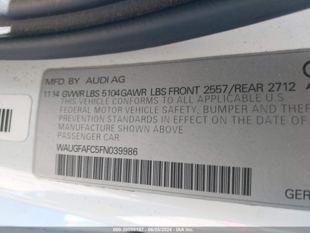 WAUGFAFC5FN039986 Audi A6 2.0t Premium