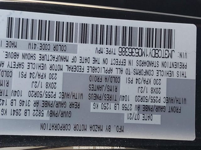 JM3TCBDY1M0536386 Mazda Cx-9 Grand Touring