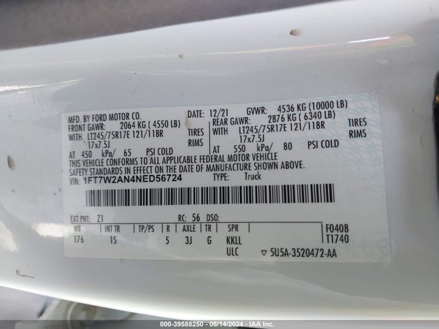 Ford F-250 Xl 2022 1FT7W2AN4NED56724 Image 9