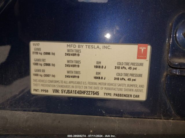 5YJSA1E40HF227645 Tesla Model S 100d/60d/75d/90d/p100d