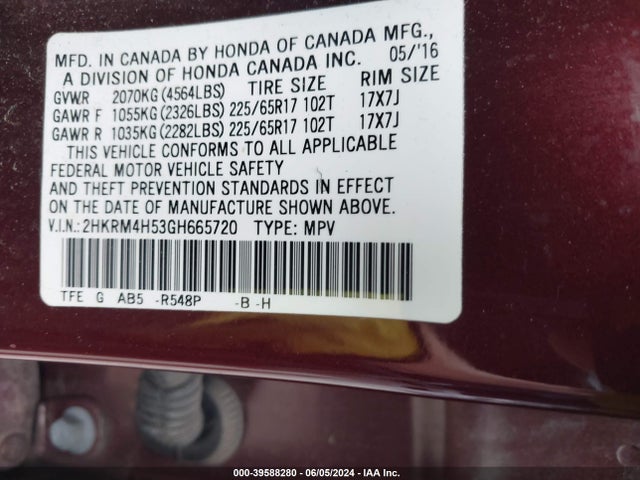 Honda CR-V EX 2016 2HKRM4H53GH665720 Image 9