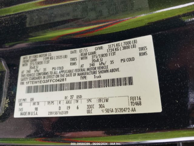 1FTEW1EG3FFC04281 Ford F-150 Platinum