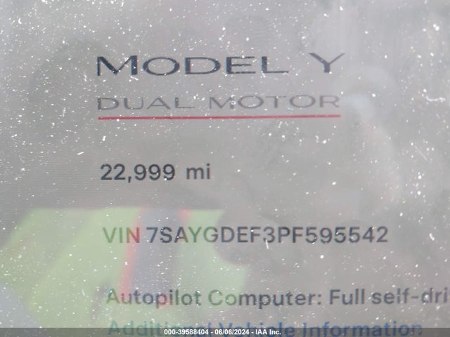 7SAYGDEF3PF595542 Tesla Model Y Awd/performance Dual Motor All-wheel Drive