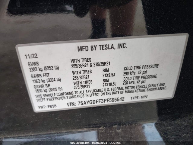 7SAYGDEF3PF595542 Tesla Model Y Awd/performance Dual Motor All-wheel Drive