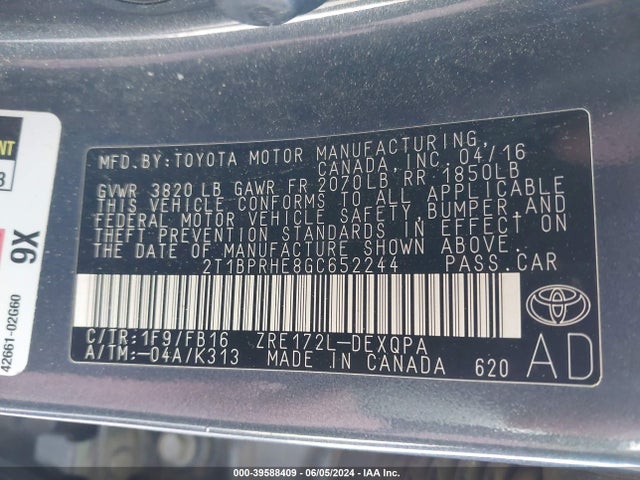 Toyota Corolla Le Eco 2016 2T1BPRHE8GC652244 Image 9