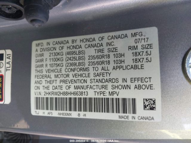 2HKRW2H88HH663813 Honda Cr-v Ex-l/ex-l Navi
