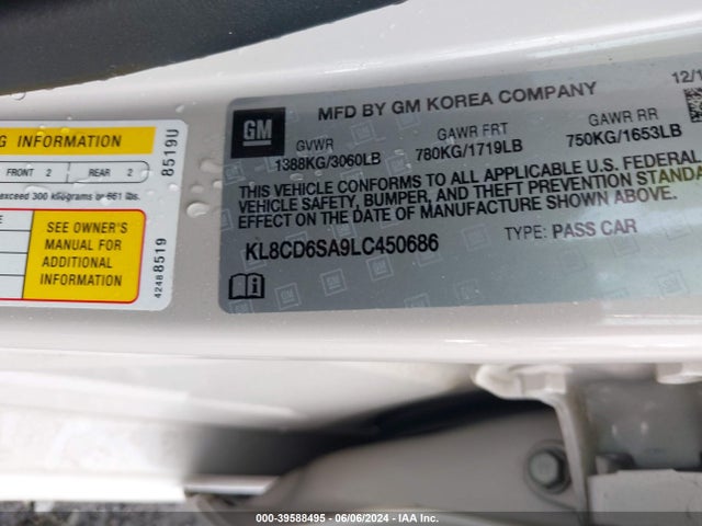 Chevrolet Spark Fwd 1lt Automatic 2020 KL8CD6SA9LC450686 Image 9