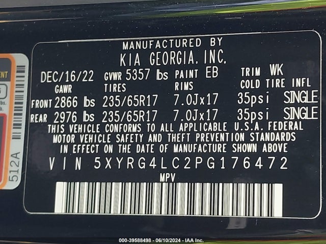 KIA SORENTO LX 2023 5XYRG4LC2PG176472 Image 9