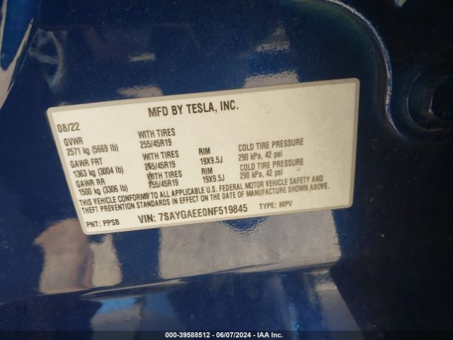 2022 TESLA MODEL Y 7SAYGAEE0NF519845 Photo 8