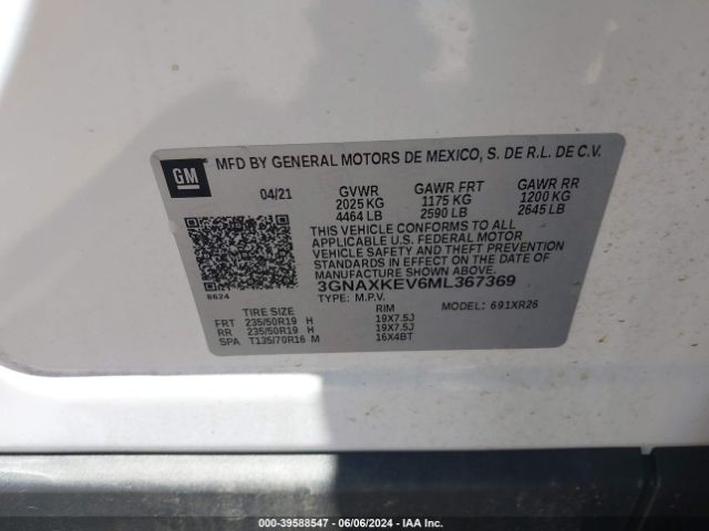 3GNAXKEV6ML367369 Chevrolet Equinox Fwd Lt