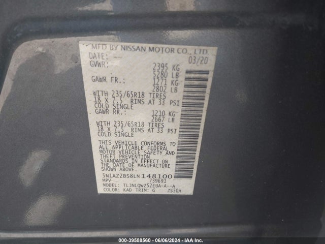 Nissan Murano Sv Intelligent Awd 2020 5N1AZ2BS8LN148100 Image 9