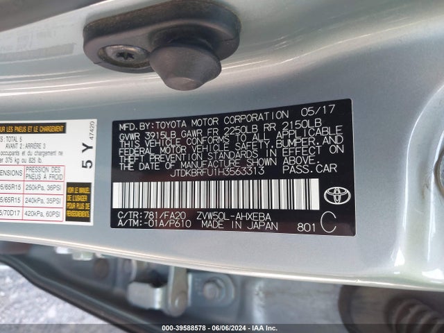 Toyota Prius Two 2017 JTDKBRFU1H3563313 Image 9