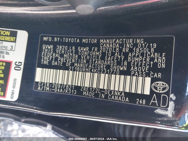 Toyota COROLLA LE 2019 2T1BURHE4KC231770 Image 9