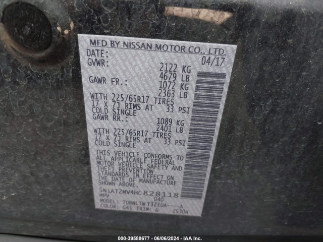 Nissan ROGUE SV 2017 5N1AT2MV4HC828118 Image 9