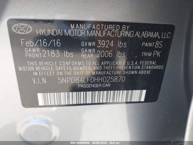 Hyundai ELANTRA SE 2017 5NPD84LF0HH025870 Image 9