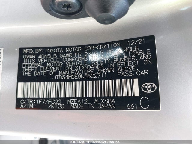 Toyota COROLLA SE 2022 JTDS4MCE8N3502711 Image 9