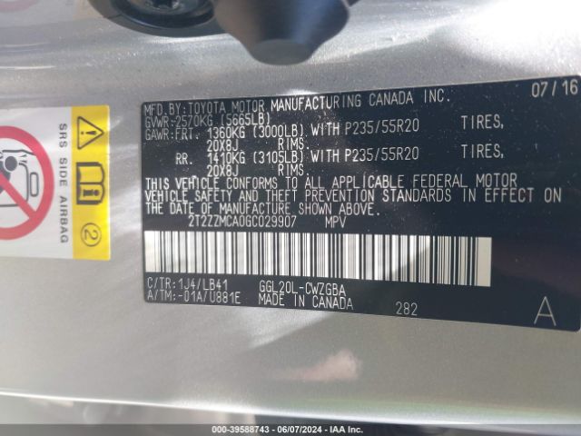 2T2ZZMCA0GC029907 Lexus RX 350