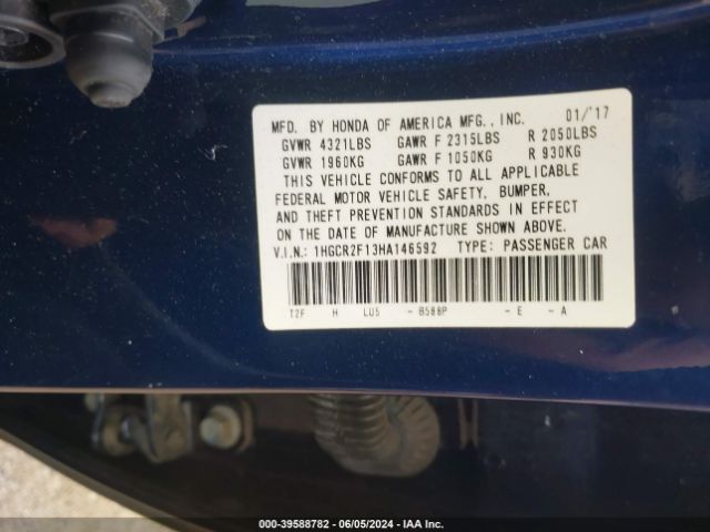 1HGCR2F13HA146592 Honda Accord Sport Se