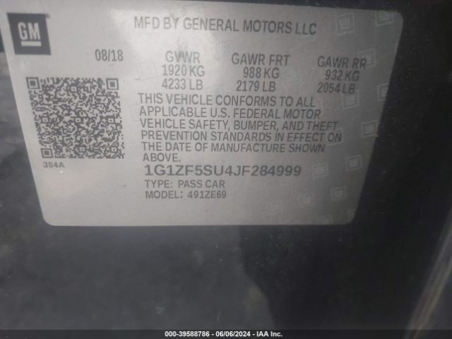 1G1ZF5SU4JF284999 Chevrolet MALIBU HYBRID