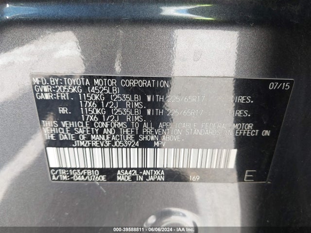 Toyota RAV4 LE 2015 JTMZFREV3FJ053924 Image 9