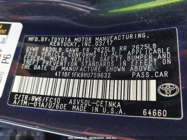 Toyota CAMRY LE 2017 4T1BF1FK8HU759632 Image 9