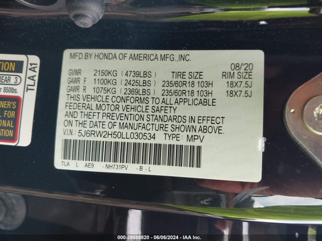 Honda Cr-v Awd Ex 2020 5J6RW2H50LL030534 Image 9