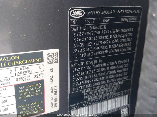 SALWV2SV6JA698411 Land Rover Range Rover Sport Hse Dynamic